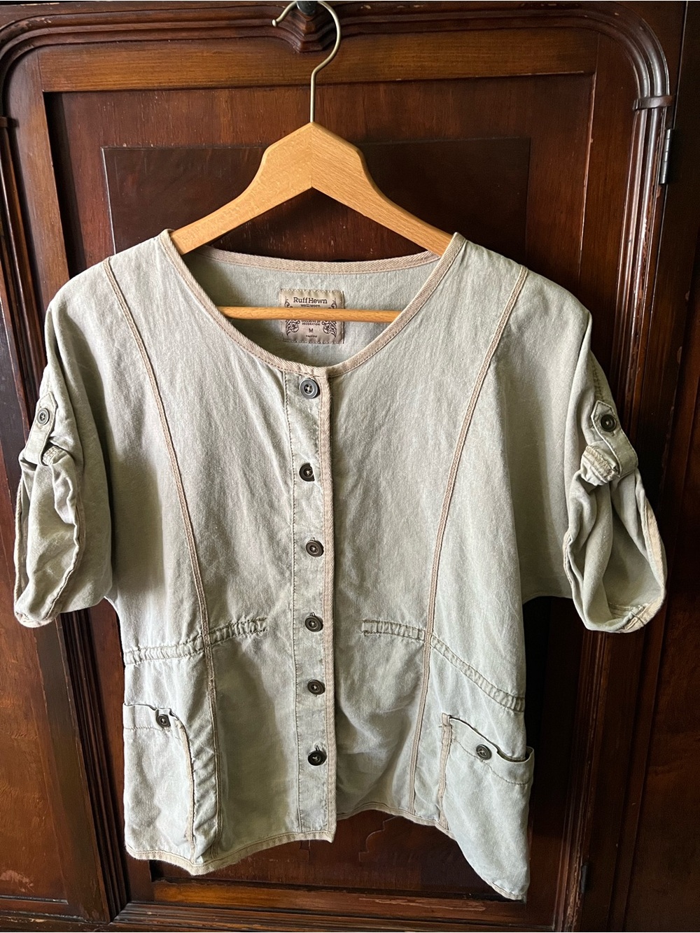 RuffHewn Lightweight Linen-Cotton Button Shirt Jacket in Olive